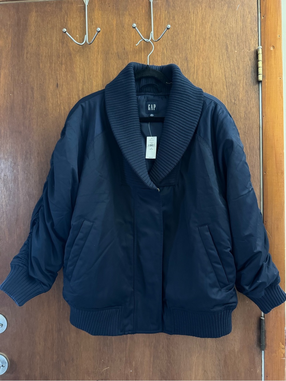 GAP Oversized Knit Trim Bomber Jacket - Navy